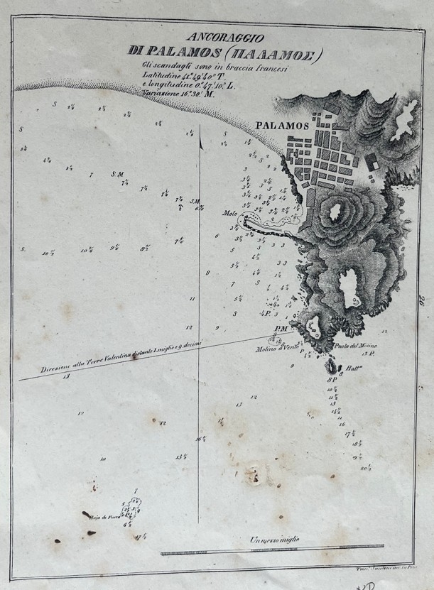 Carta náutica de Palamós (Cataluña, España), ca. 1862. Lamberti /Santoni .