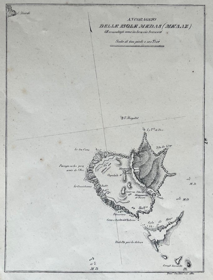 Carta náutica de la isla Medas, Gerona (Cataluña, España), 1862. Lamberti /Santoni .