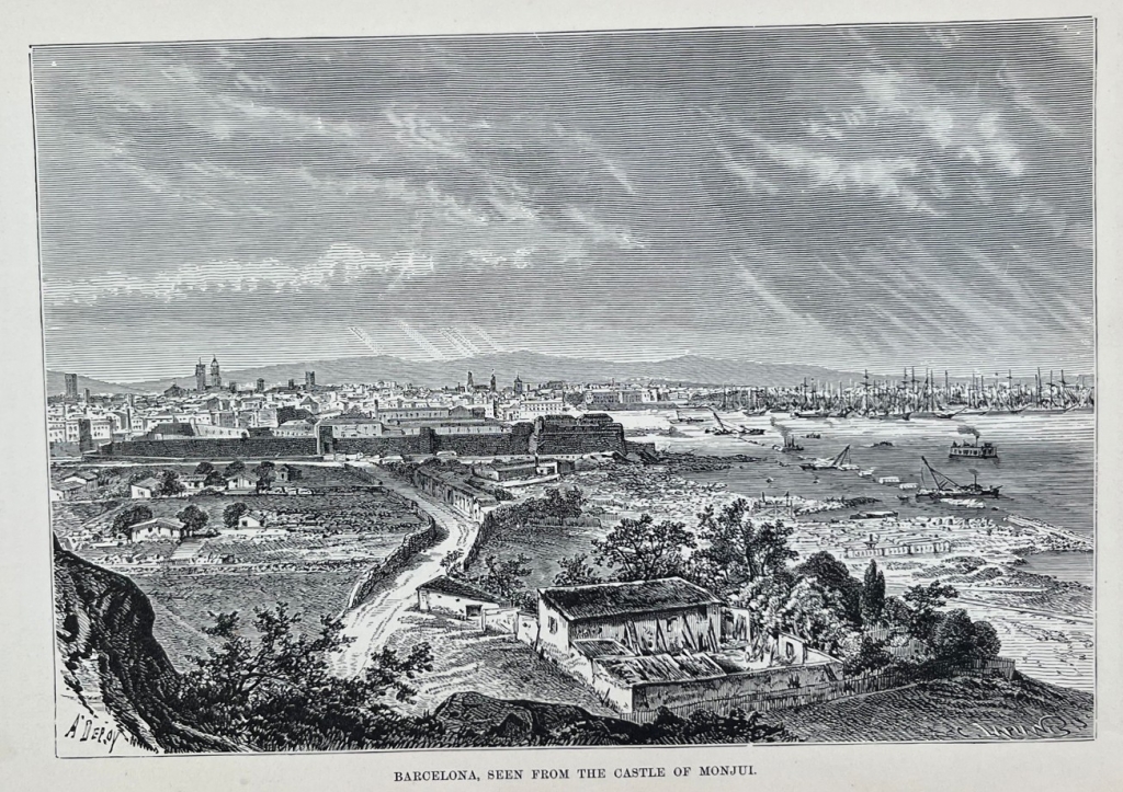 Vista de la ciudad y puerto de Barcelona (España), hacia 1850. A. Deopy /  C. Laplaces