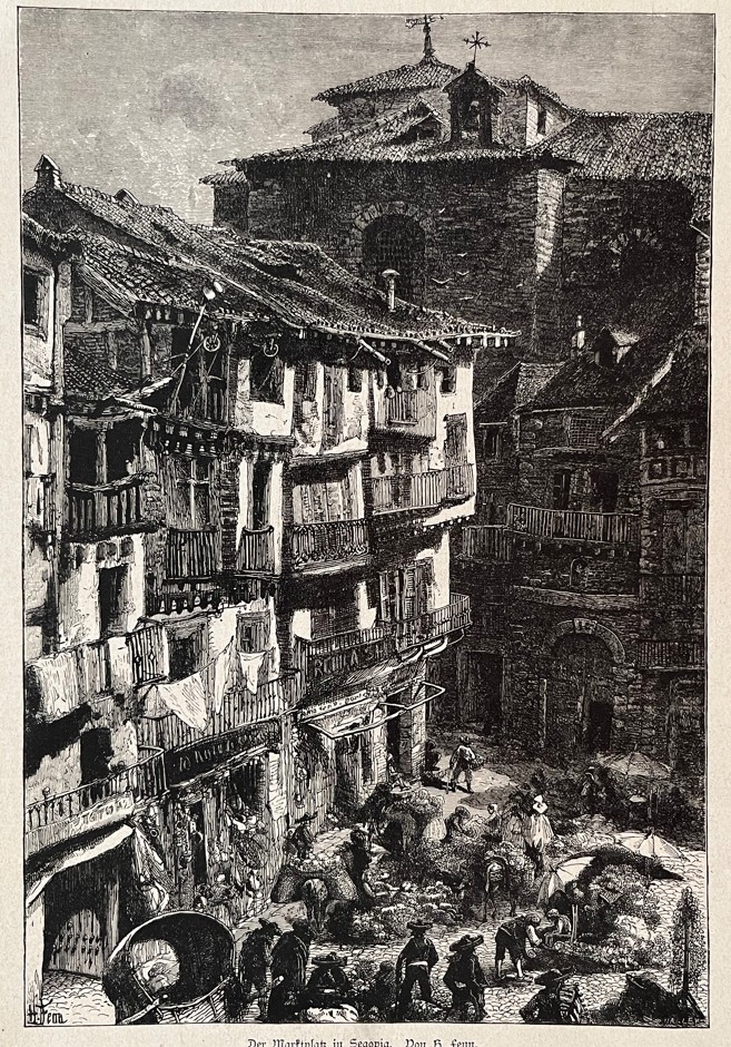 Vista de un mercado en Segovia (España), hacia 1880