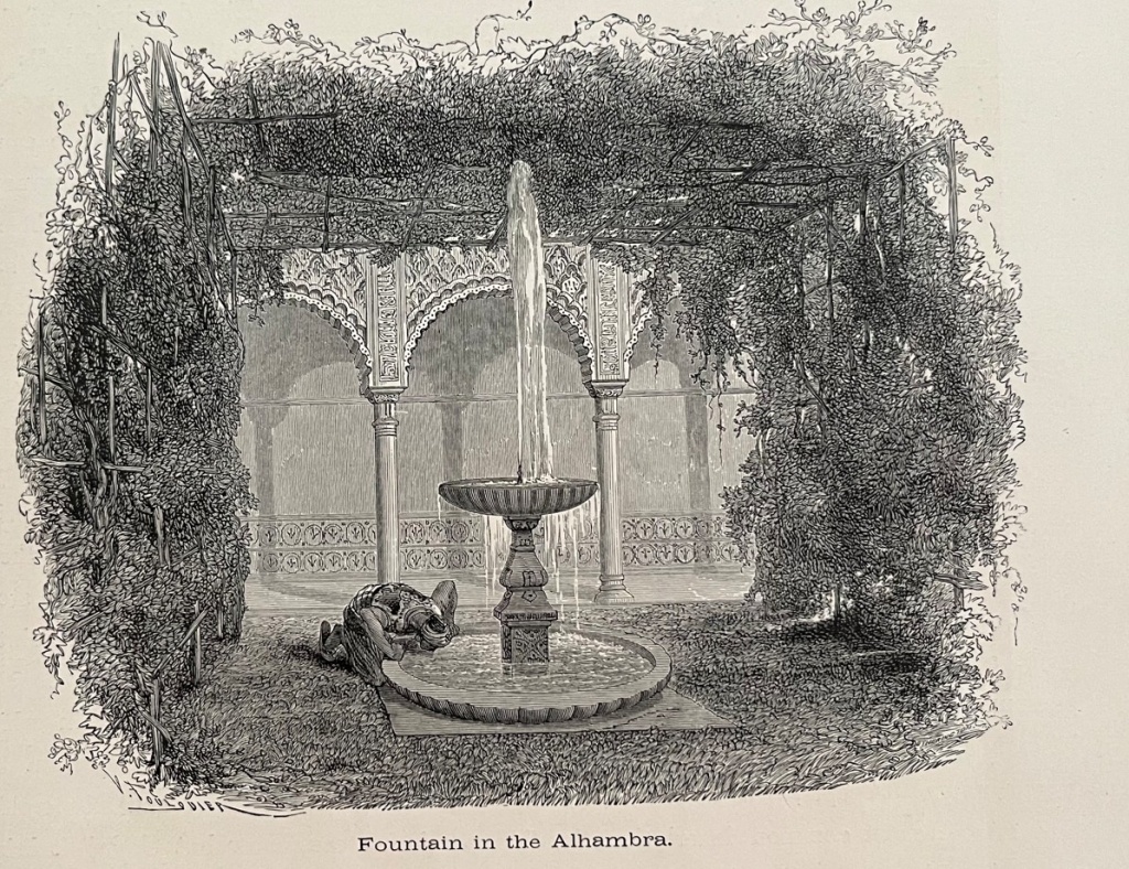 Fuente en un patio de La Alhambra de Granada (España), hacia 1850.  V. Foulduier