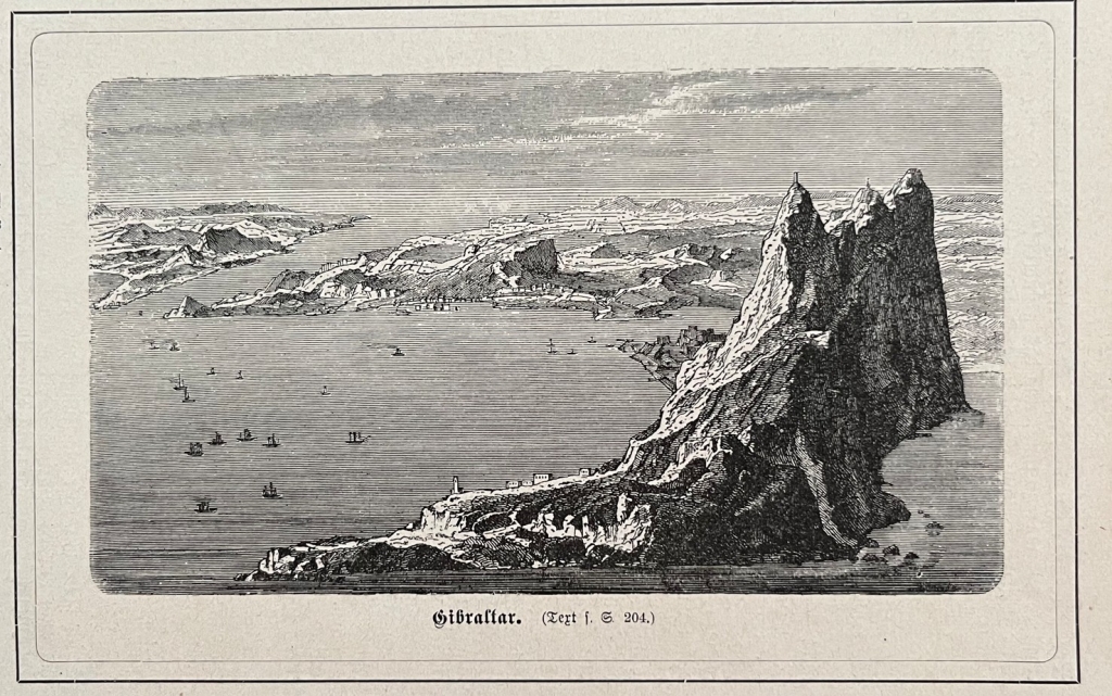 Vista del Peñón de Gibraltar y bahía de Algeciras ( Cádiz, España), hacia 1850. Anónimo