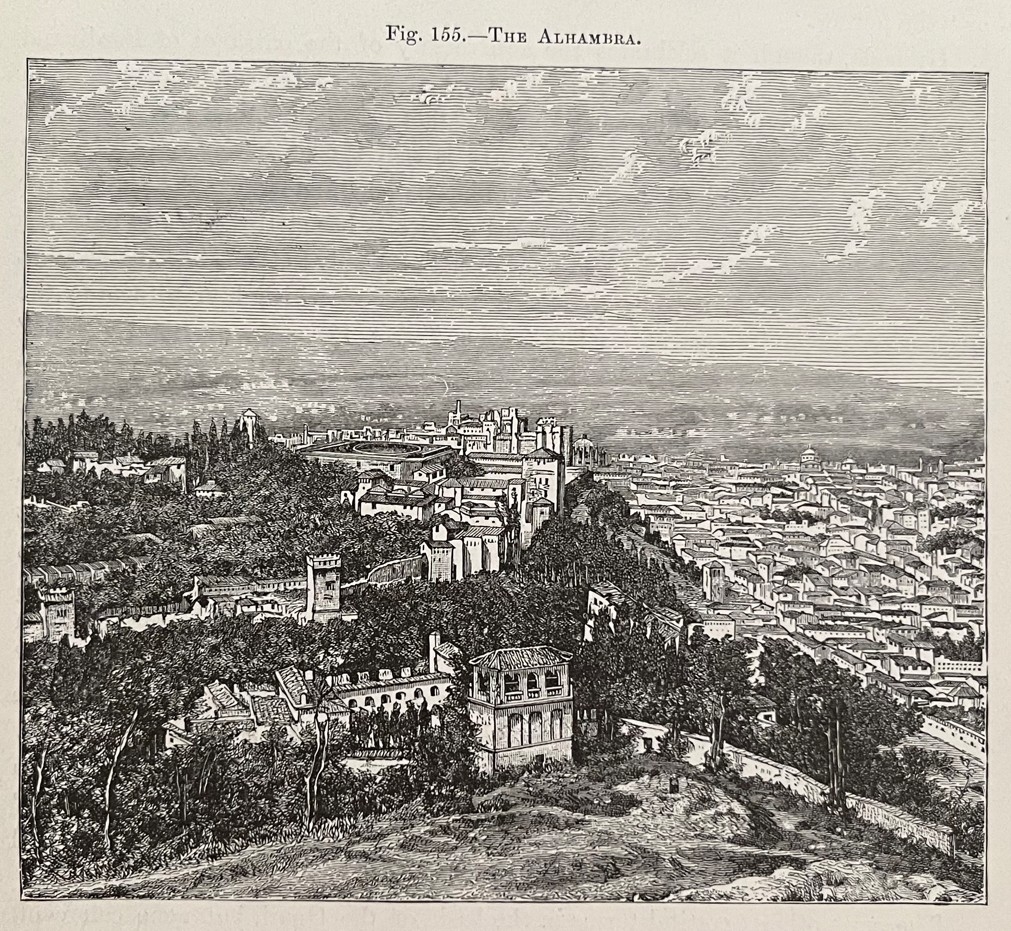 Vista panorámica de La Alhambra de Granada (Andalucía, España), hacia 1870. Anónimo