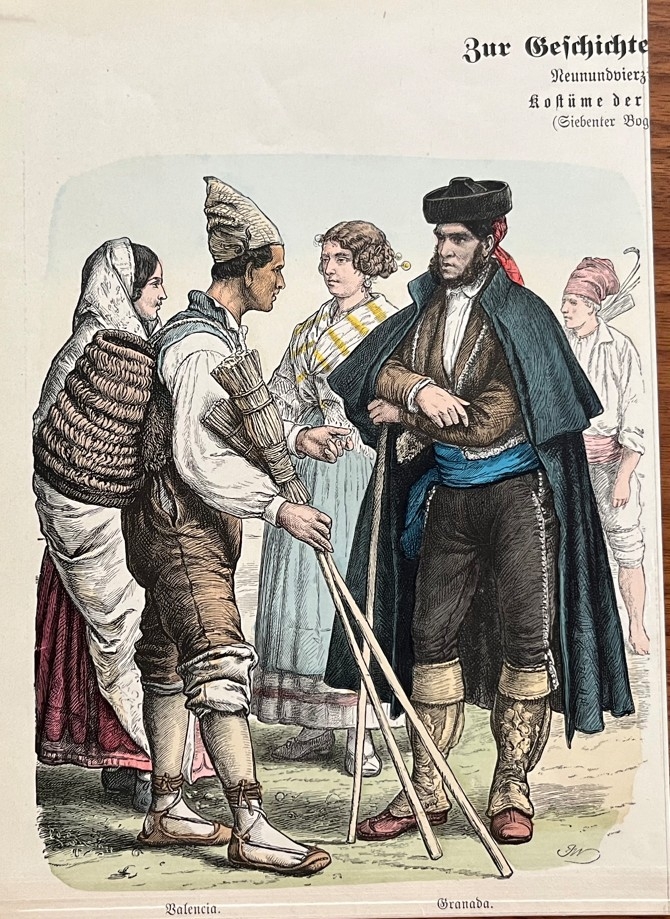 Hombres y mujeres de Valencia y  Granada (España), hacia 1850.