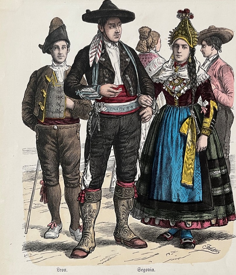 Mujeres y hombres de León y Segovia (España), hacia 1850.