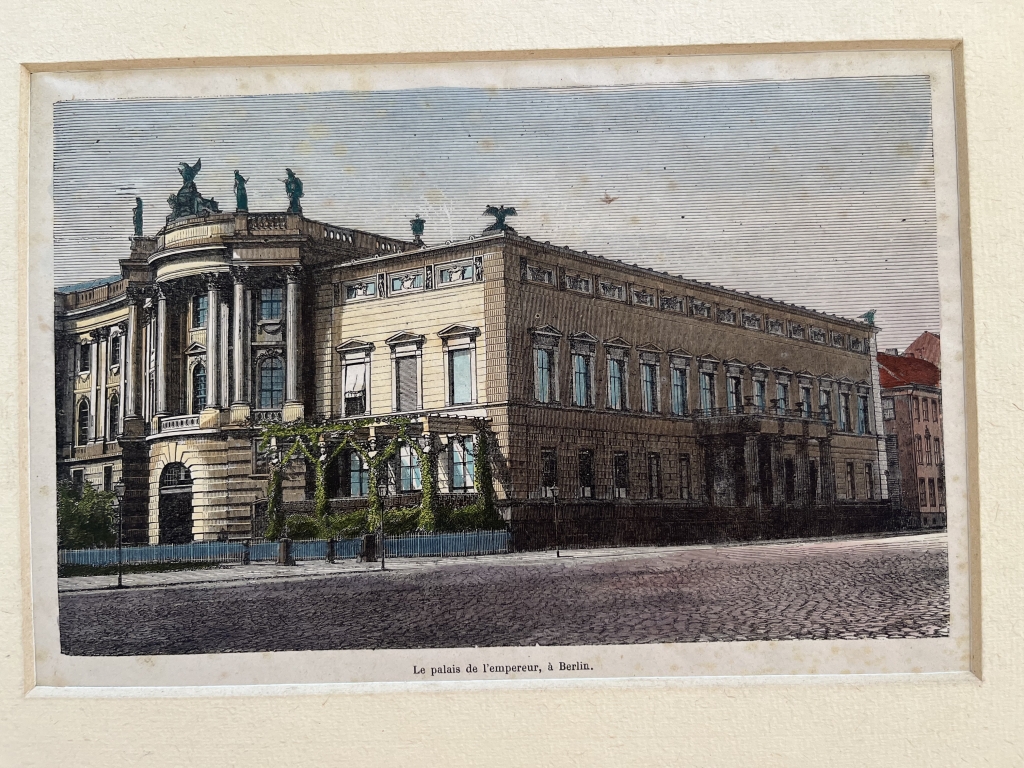 Vista a color del  palacio del Emperador en Berlín (Alemania), hacia 1870. Anónimo