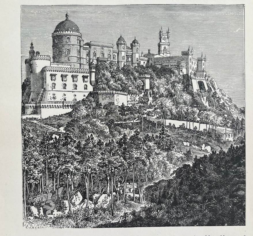 Vista del castillo de La Pena de Sintra (Portugal), hacia 1880. E. Therond