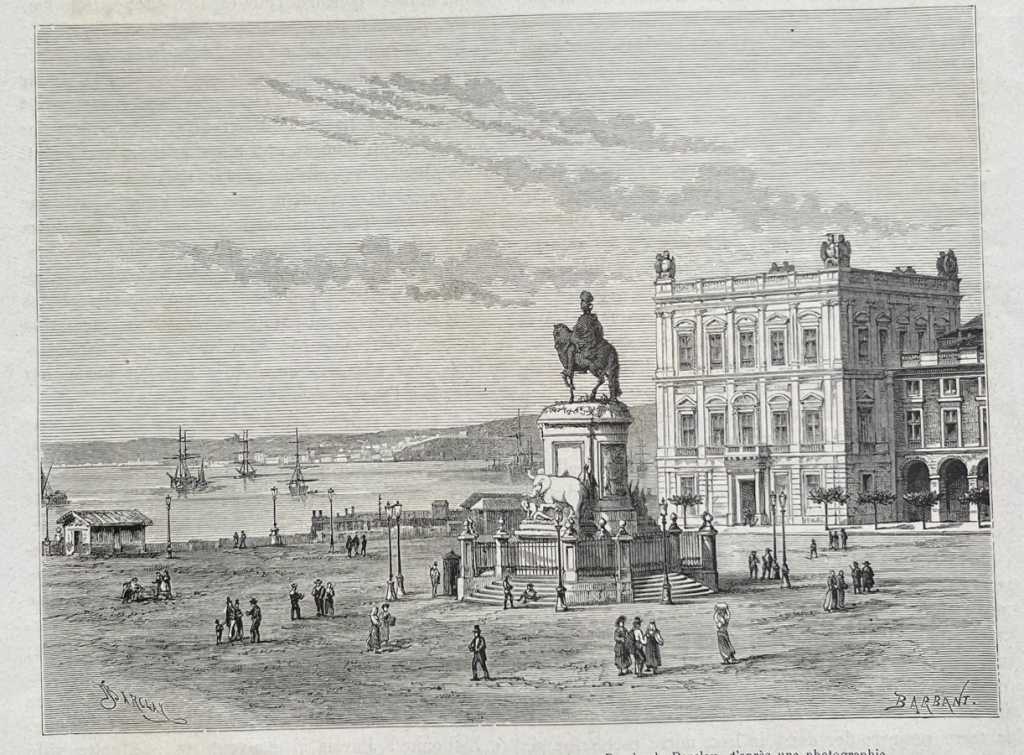 Vista de la plaza del Comercio en Lisboa (Portugal), hacia 1881. Barclay/Barbant