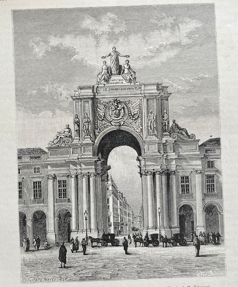 Arco de Triunfo de la Plaza del Comercio en Lisboa (Portugal), 1861. Catenacci