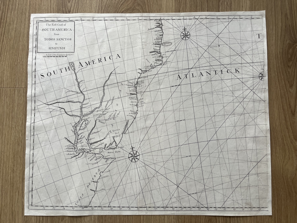 Gran carta marina de Brasil, Uruguay y Argentina, 1728. Senex/Halley/Cutler