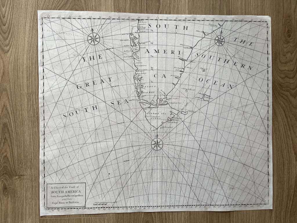 Gran carta marina de Argentina y Chile, 1728. Senex/Halley/Cutler