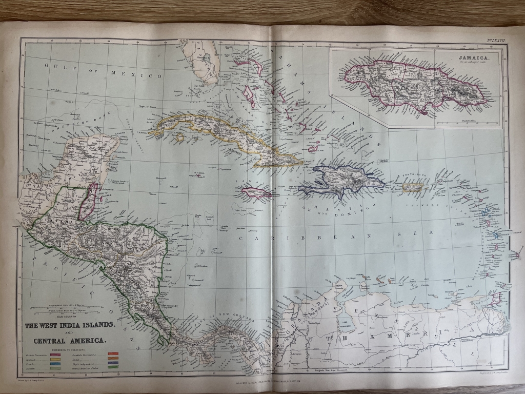 Gran mapa a color de las Indias Occidentales y América Central,1872. W.G. Blackie/LOwry