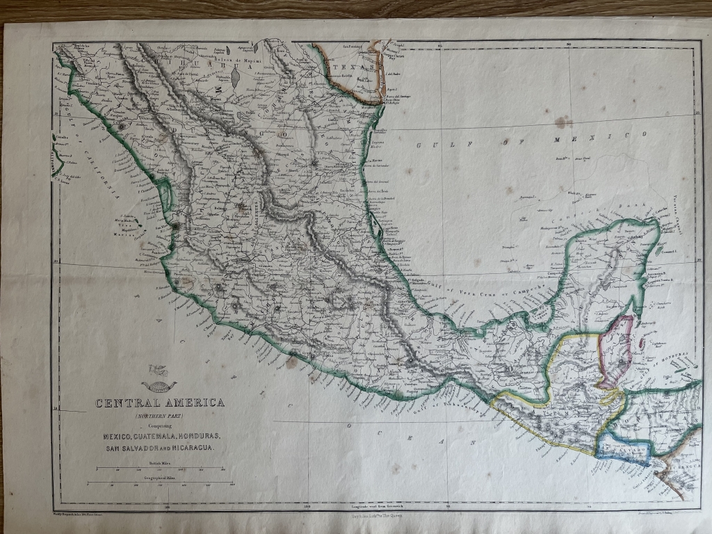 Gran mapa a color de México y América Central,1863. Etting/Day $ Son