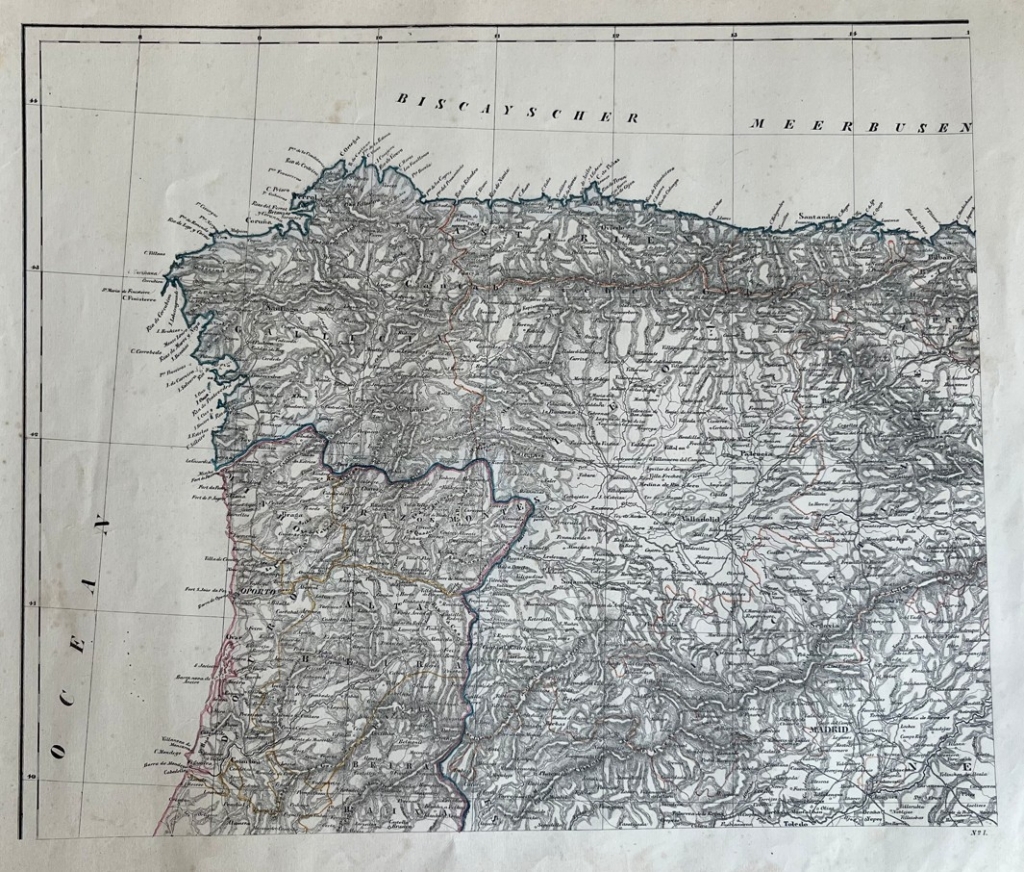 Gran mapa a color de Asturias, Asturias y Cantabria (España), 1864. Sonr/Franke/Berghaus/ Flemming