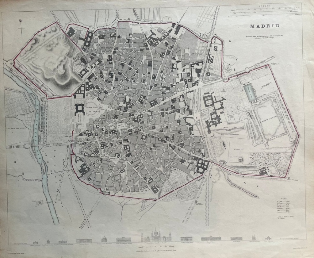 Gran plano de Madrid (España), 1831. S.D.U.K / Robert Baldwin y Cradock