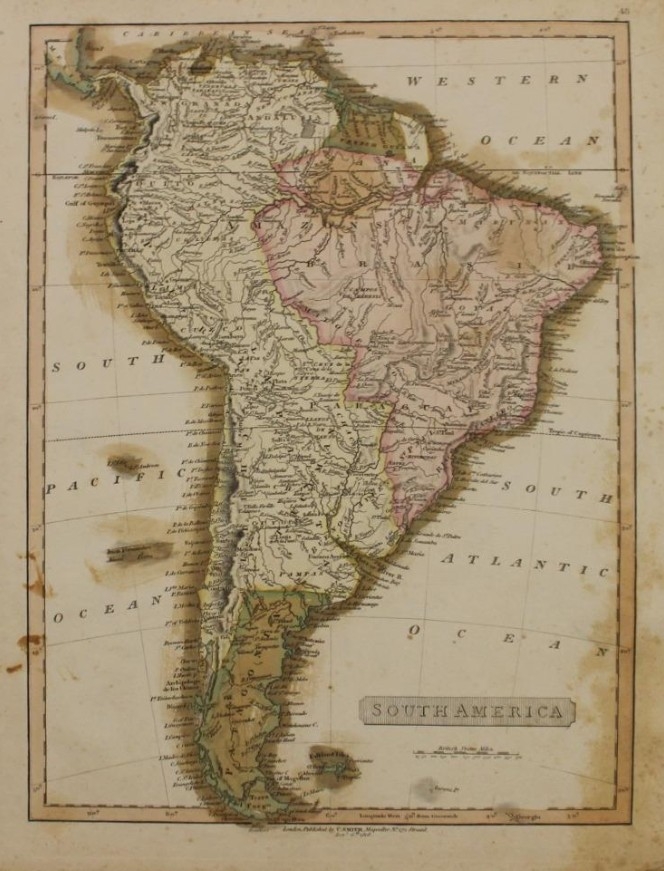 Mapa a color de América del sur, 1808. Charles Smith