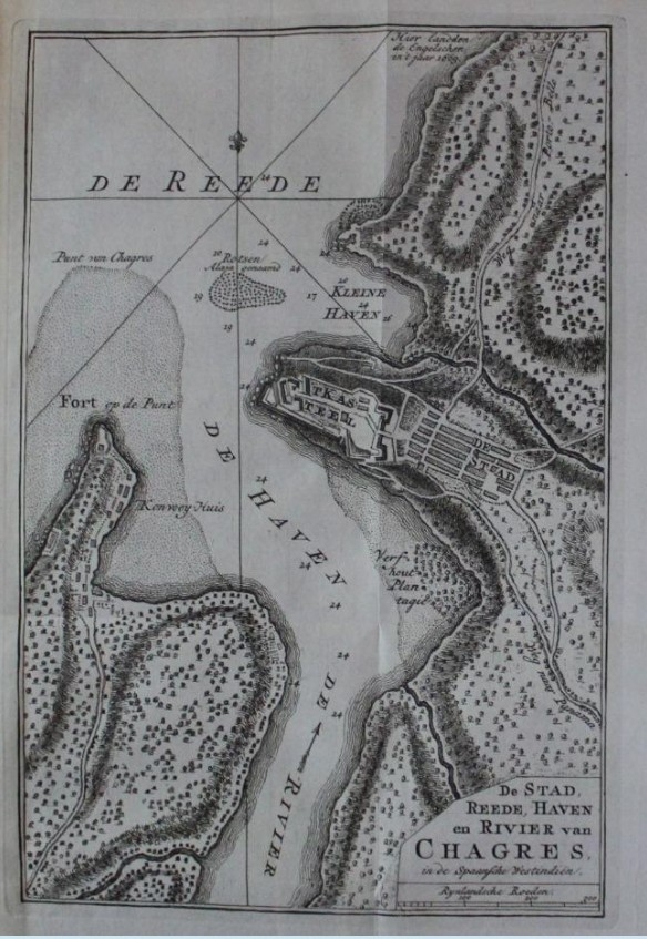 Vista de la bahía y puerto de Chagres (Panamá, Amérca central), 1769. I. Tirion