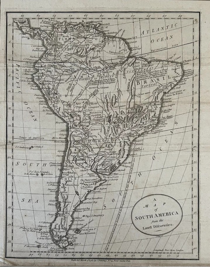 Mapa de América del sur, 1782. Cary/Seally/Fielding