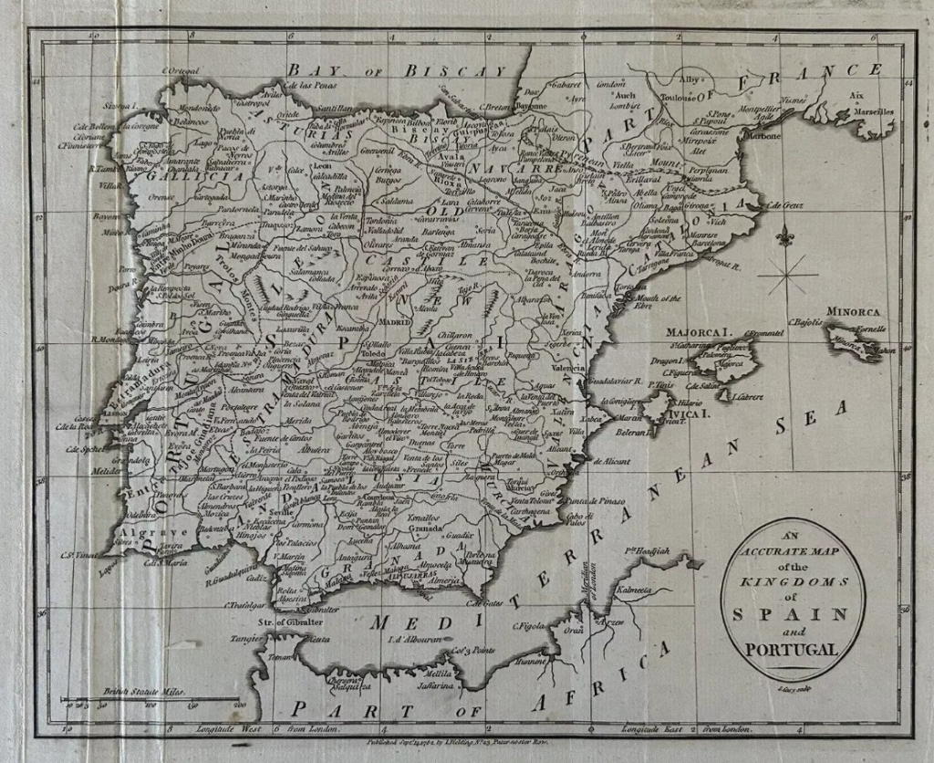 Mapa de España y Portugal, 1782. Cary/Seally/Fielding