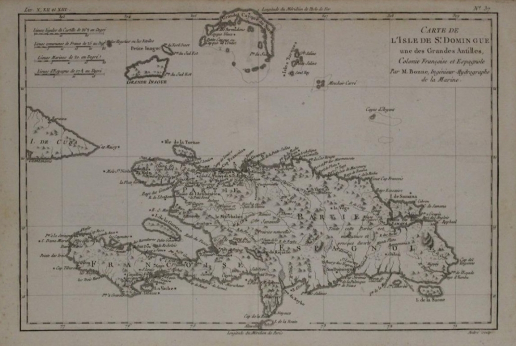 Isla de Santo Domingo (Antillas, América), 1780. Bonne/Raynal/Andre.