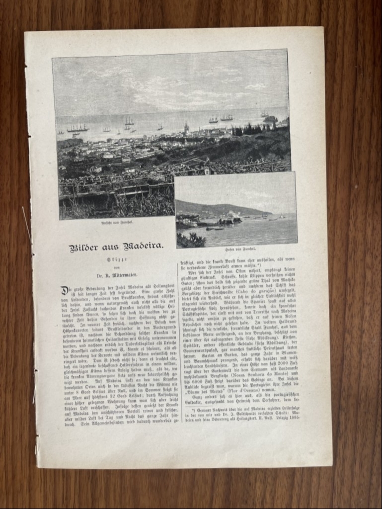 Grabados diversos de Funchal  (Madeira, Portugal): sus vista y gente, hacia 1880. Anónimo