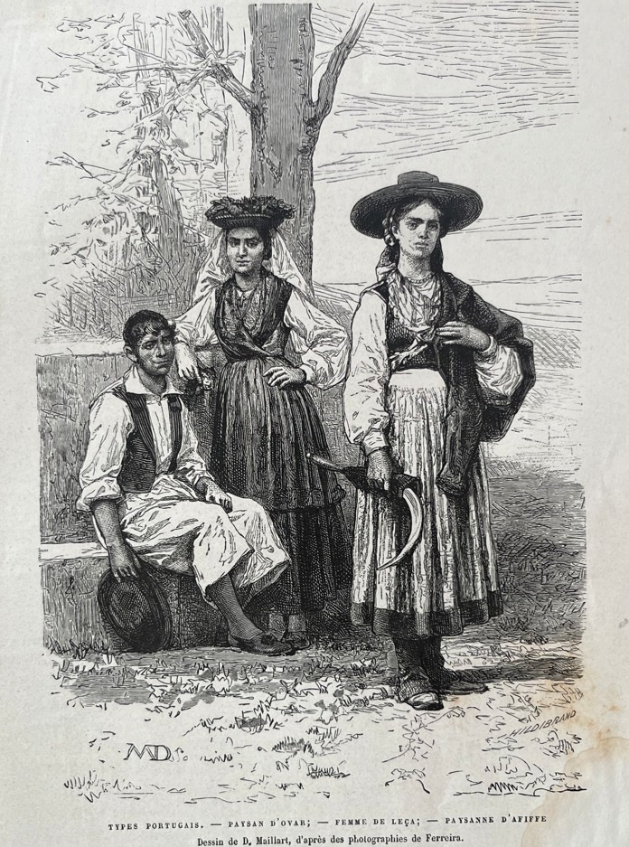 Hombre y mujeres de Ovar, Leça y Afife (Portugal), hacia 1876. D. Maillart