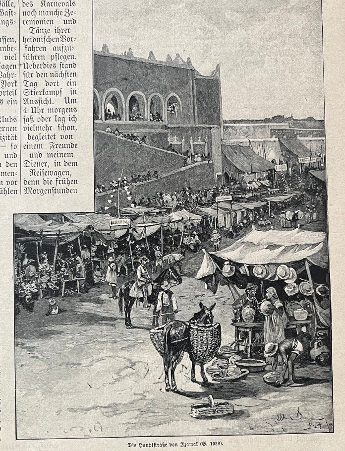 Mercado en la ciudad de Izamal en Yucatán (México), 1888.