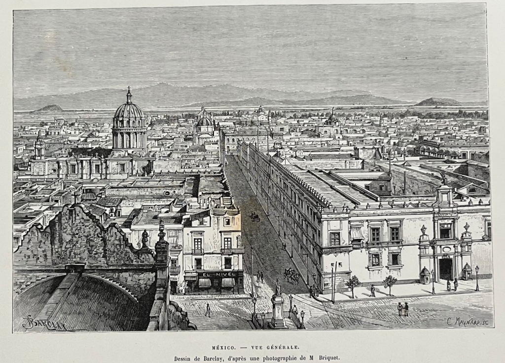 Vista panorámica aérea de la ciudad de México, hacia 1850. Barclay/Briquet/Maynard