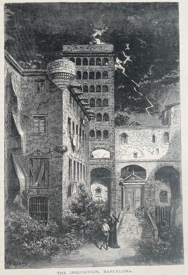 Gran vista del edifico de la Inquisión en Barcelona (España), hacia 1850. Gustave Doré