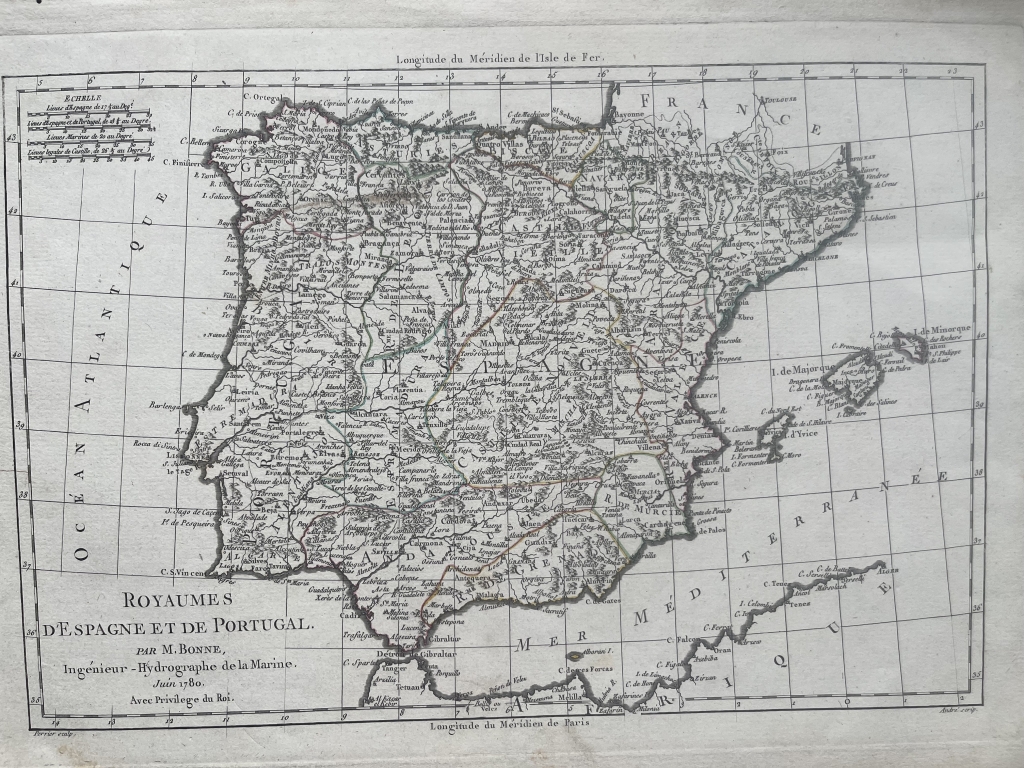 Mapa de España y Portugal, 1780, Bonne/Grenet/ André/Perrier