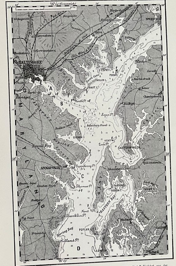 Plano del puerto y ciudad de Baltimore (Maryland, EEUU), hacia 1890. Anónimo alemán