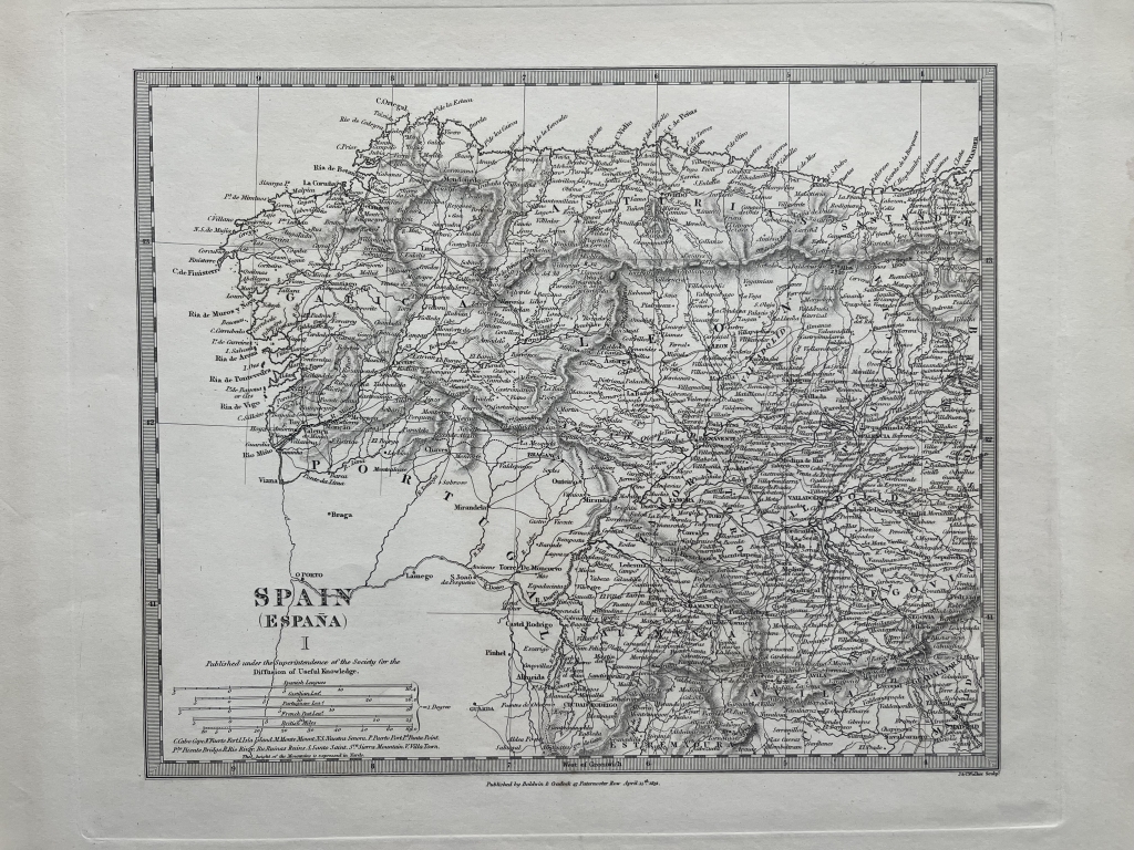 Mapa de Galicia, Asturias, Catabria, Castilla y León (España), 1831. Baldwin y Cradock