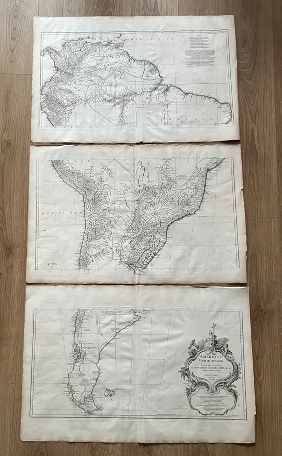 Gran mapa mural de América del sur (3 hojas), 1748. D. Anville /Delahaye