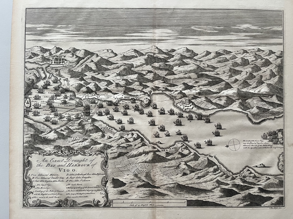 Gran plano de la batalla de Rande o de Vigo (España), 1736.  Claude du Bosc