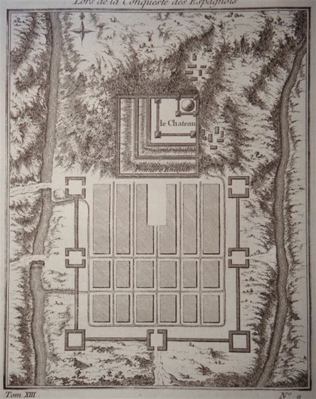 Plano de la ciudad inca de Cuzco (Perú, América del sur), 1756. Prevost/Bellin