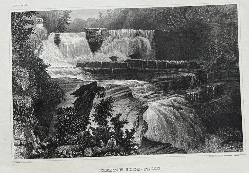 Vista de las cascadas altas de Trenton (Nueva York, EEUU), hacia 1850. H. Meyer