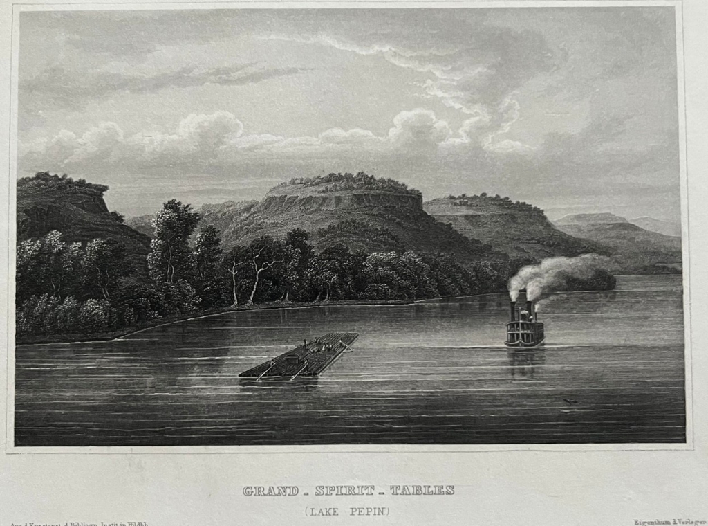 Vista del lago Pepin entre Minesota y Wisconsin (EEUU), hacia 1850. Meyer