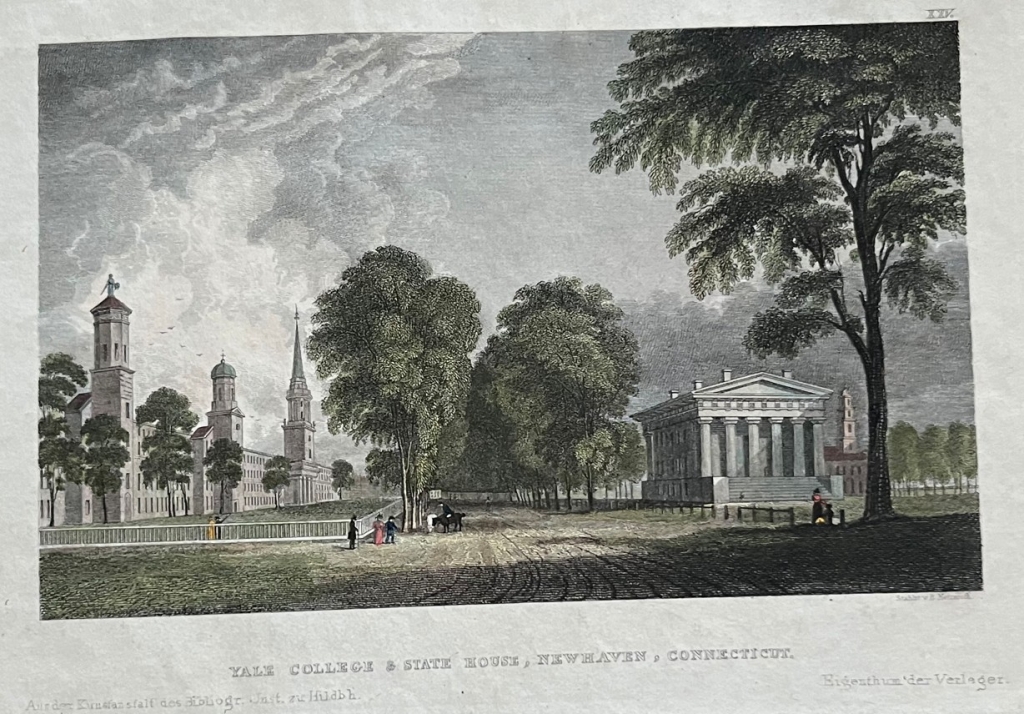 Universidad de Yale y Casa del Estado, New Haven, Connecticut (EEUU), hacia 1840.  Biblio. Inst. Hild