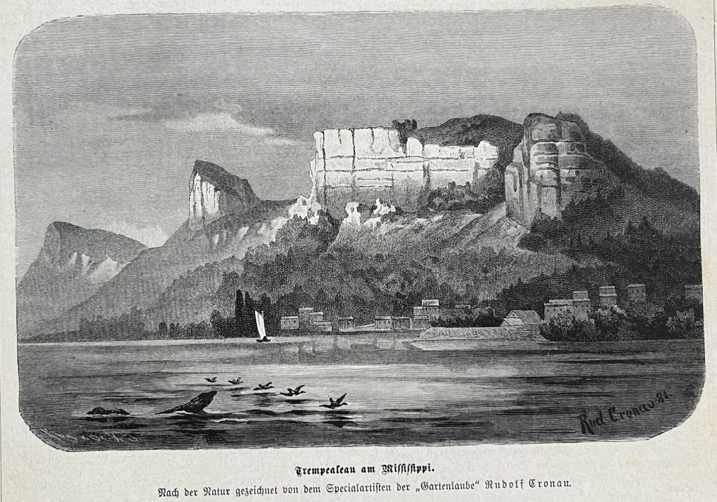 Paisaje rocoso y río Mississipi (EEUU), 1882. R. Cronau