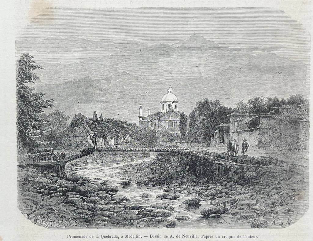 Camino de La Quebrada a Medellín Colombia), 1872. A. de Neuville /Sargent