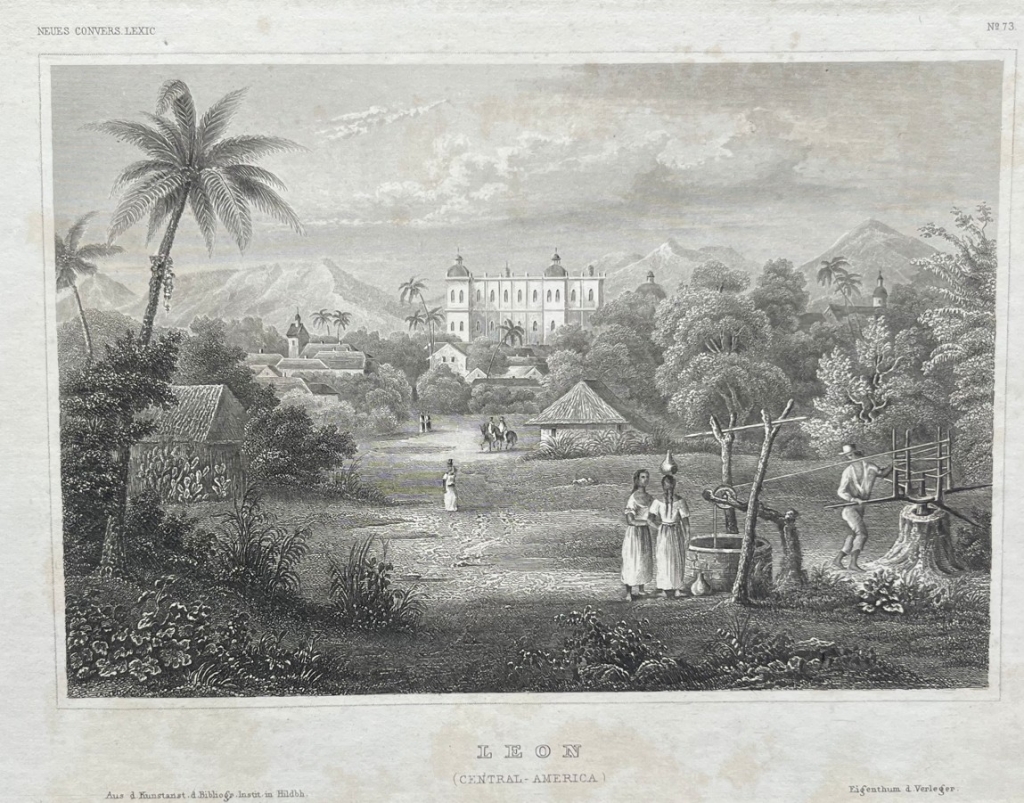 Vista de León, en Nicaragua (América central), hacia 1850. Inst. Biblio. Hild