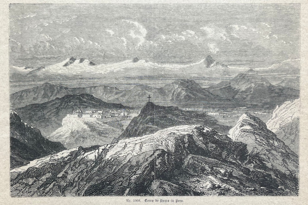 Vista de Cerro de Pasco en Perú (América del sur), hacia 1888. Gauchard
