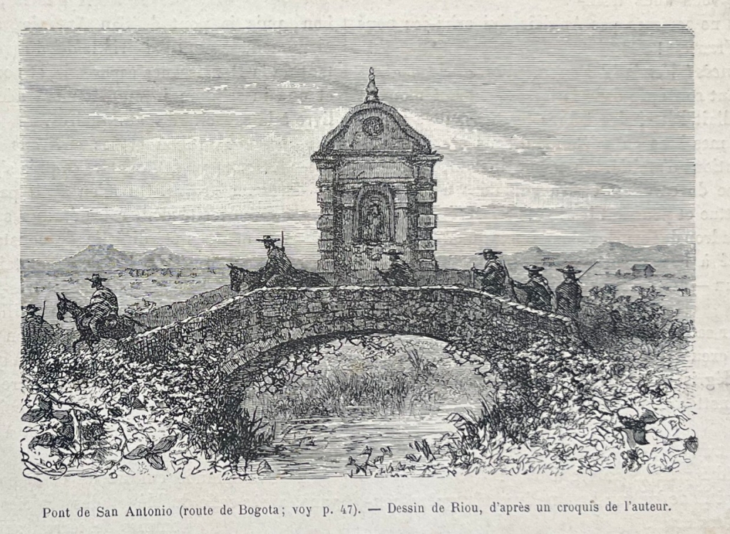 Puente de san Antonio en la ruta a Bogotá (Colombia), 1877. Riou