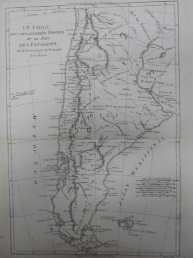 Mapa de Chile, Patagonia e Islas Malvinas, 1788, Bonne