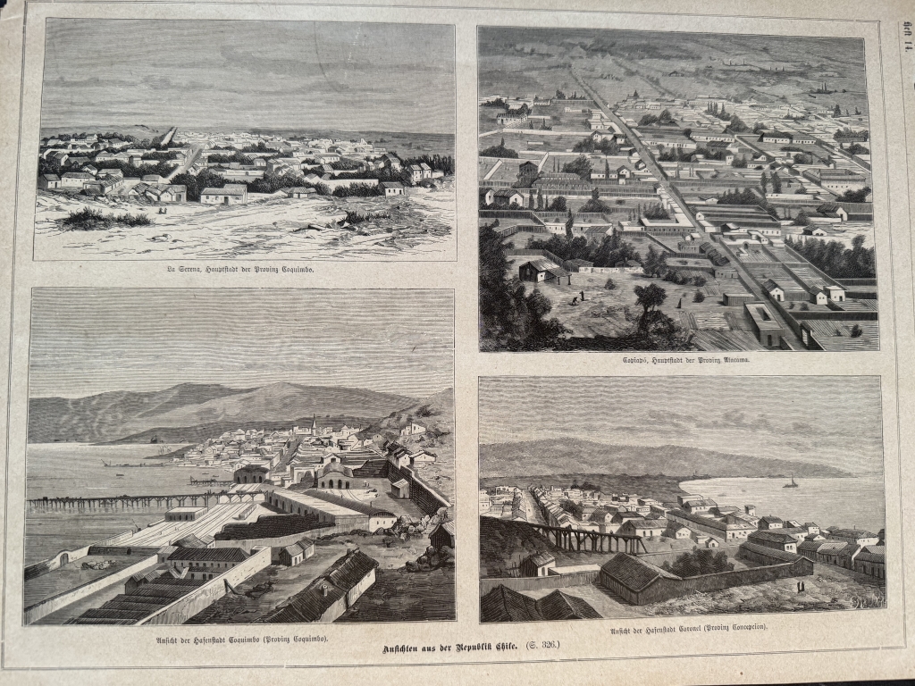 La Serena, Copiapó, Coquimbo y Coronel (Chile, América del sur), ca. 1870. Varios autores