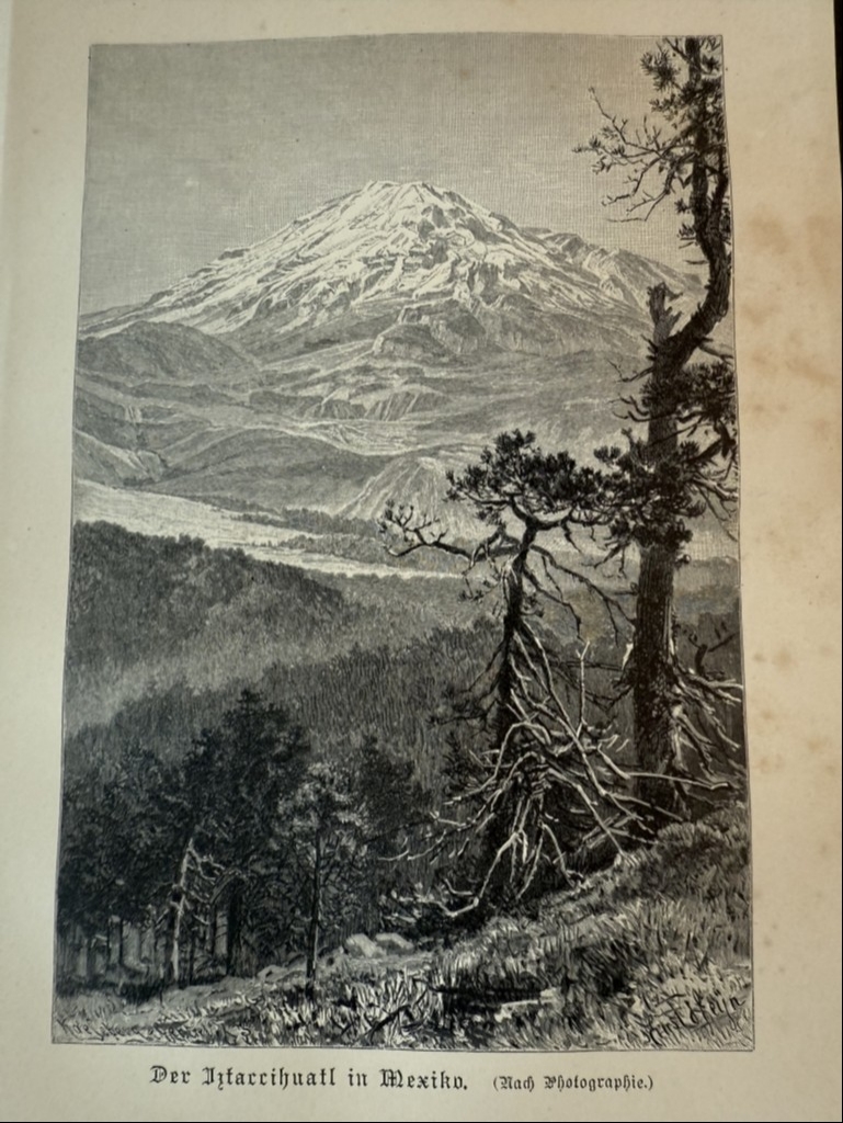 Vista panorámica del volcán Iztaccíhuatl ​ entre México y Puebla (México), 1880