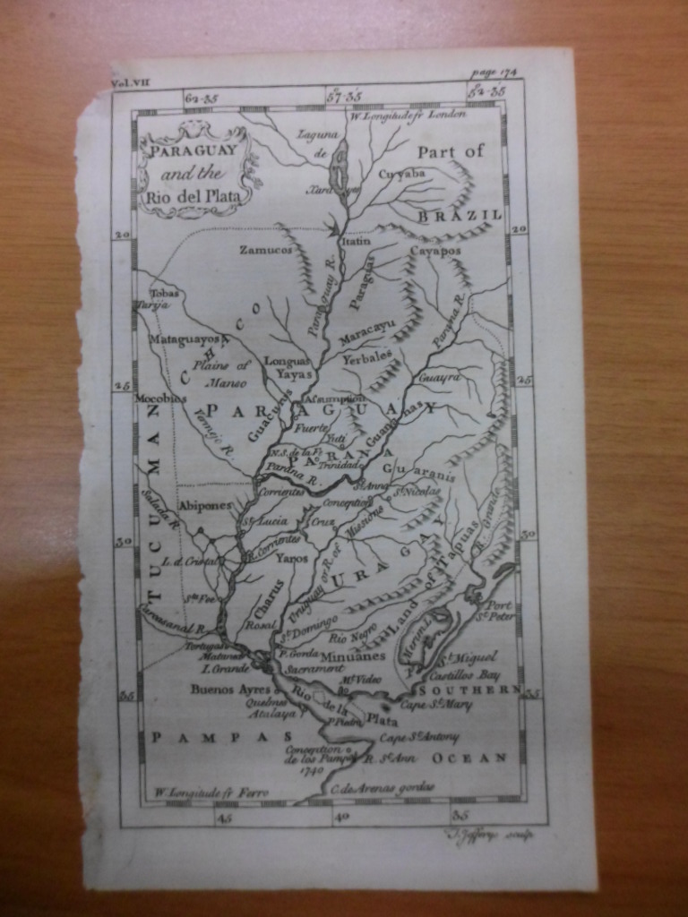 Mapa Rio de la Plata (Argentina, Uruguay y Paraguay), 1756, Jefferys
