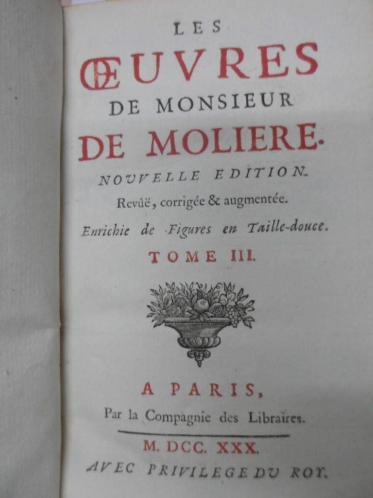 Les Ouvres de Monsieur de  Moliere, 1730, Moliere. Contiene 5 grabados