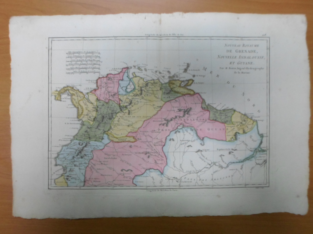 Mapa de Sudamerica, Nueva Granada, Nueva Andalucia, Guayana, 1787, Rigobert Bonne