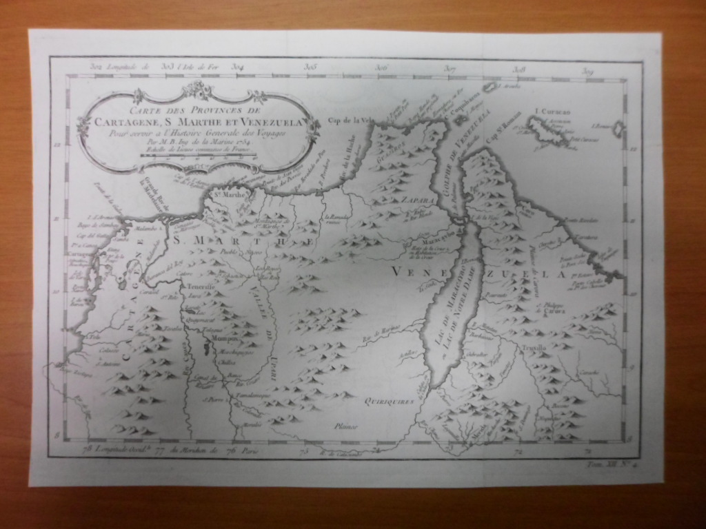 Mapa de Cartagena y Santa Marta ( Colombia)y Venezuela, 1754, Antoine Francois Prevost